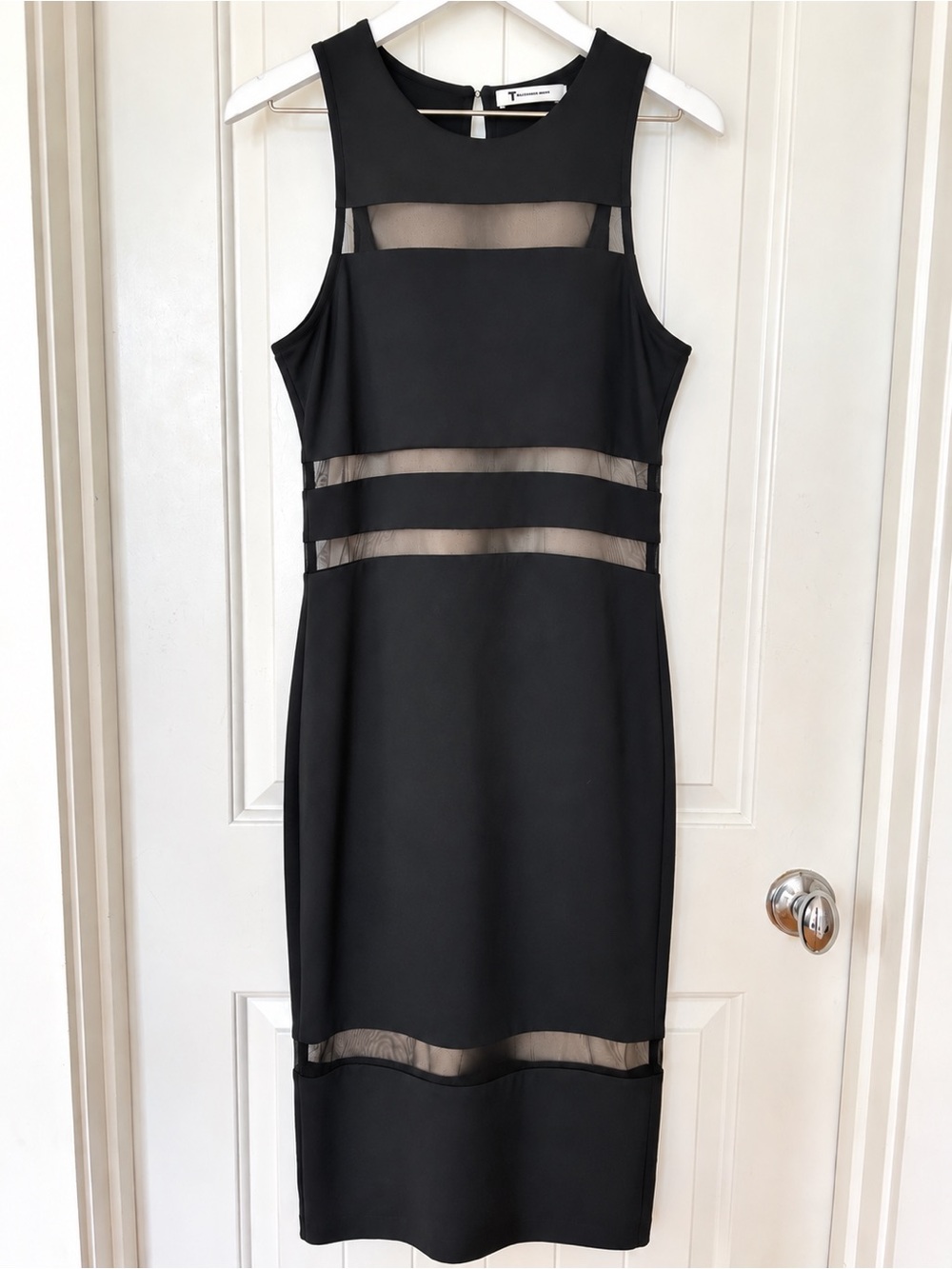 T by Alexander Wang Black Mesh Panel Sleeveless Midi Sheath Dress Size L